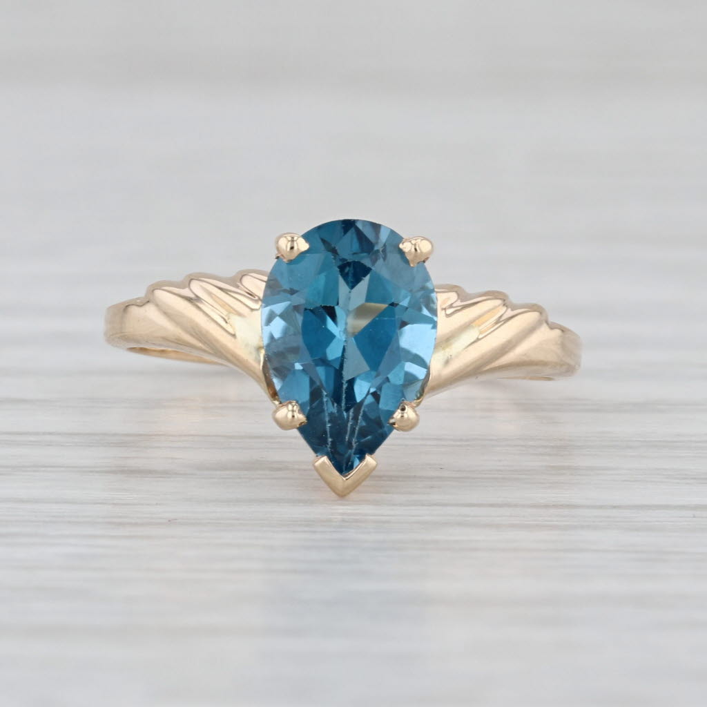 2.30ct Pear Blue Topaz Solitaire Ring 14k Yellow Gold Size 7.5