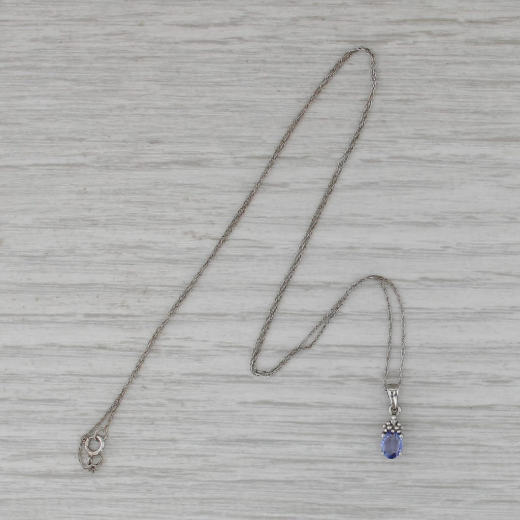0.23ct Pear Tanzanite Diamond Pendant Necklace 10k White Gold 18" Rope Chain