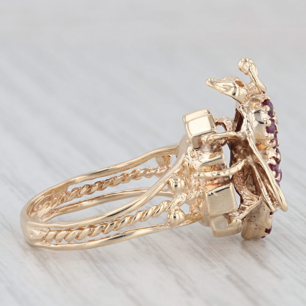 Light Gray 0.62ctw Ruby Bumble Bee Ring 14k Yellow Gold Size 7.25 Cocktail
