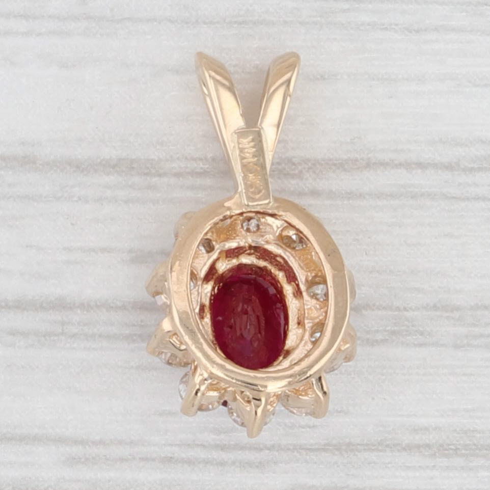 Light Gray 0.92ctw Oval Ruby Diamond Halo Pendant 14k Yellow Gold Small Drop