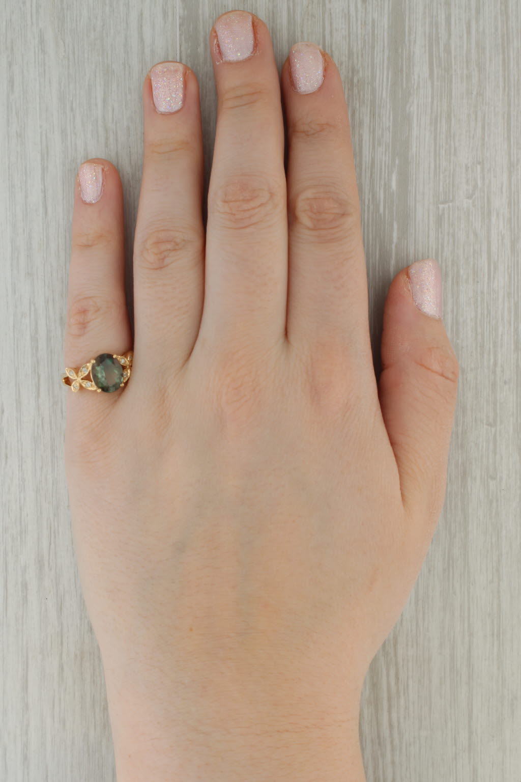 Rosy Brown 2.38ctw Andesine Labradorite Diamond Ring 14k Yellow Gold Size 6.25