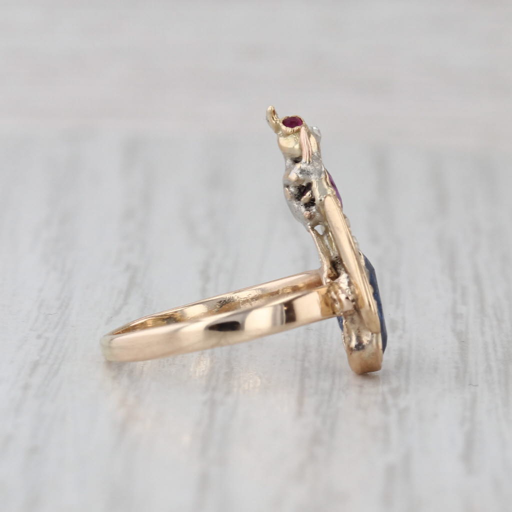 Vintage 1.63ctw Diamond Sapphire Ruby Bee Ring 10k Yellow Gold Size 7