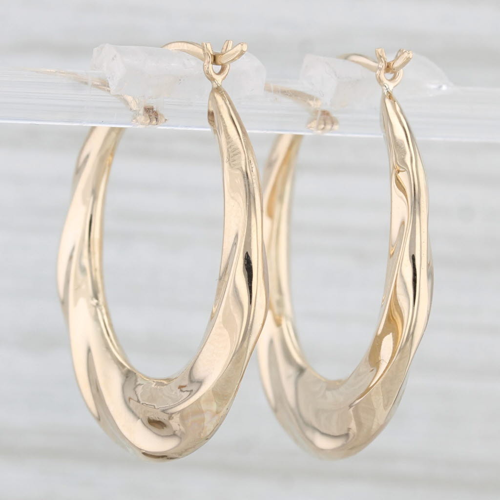 Light Gray Beveled Hoop Earrings 14k Yellow Gold Snap Top Round Hoops