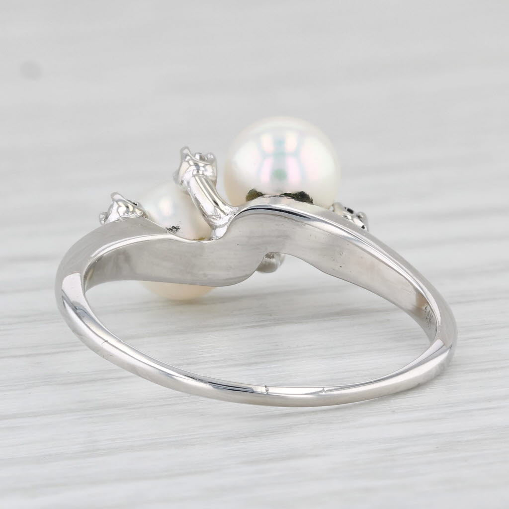 Light Gray Cultured Pearl Diamond Ring 14k White Gold Size 7.5