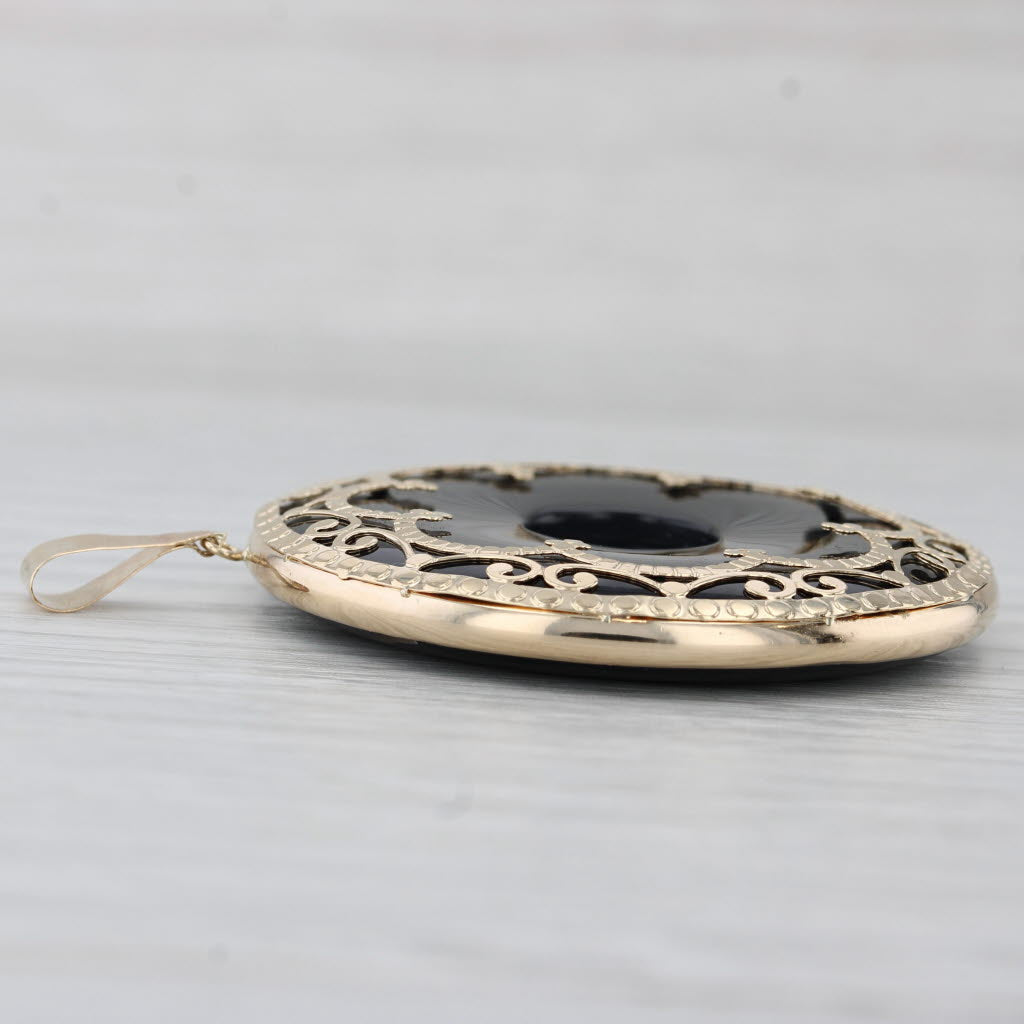 Light Gray Ornate Onyx Hololitsh Pendant 14k Yellow Gold Statement