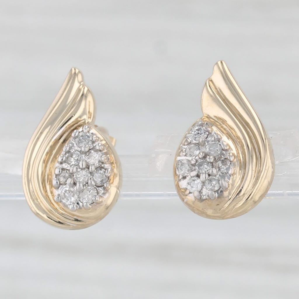 Light Gray 0.25ctw Diamond Cluster Teardrop Stud Earrings 14k Yellow Gold