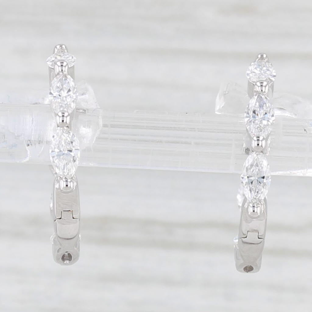 Light Gray New Diamond Inside Out Hoop Earrings 14k White Gold Small Round Hoops Snap Top