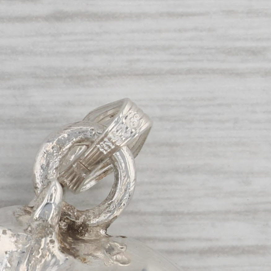 Gray Vintage Hippo Figurine Pendant Sterling Silver 925 3D Charm