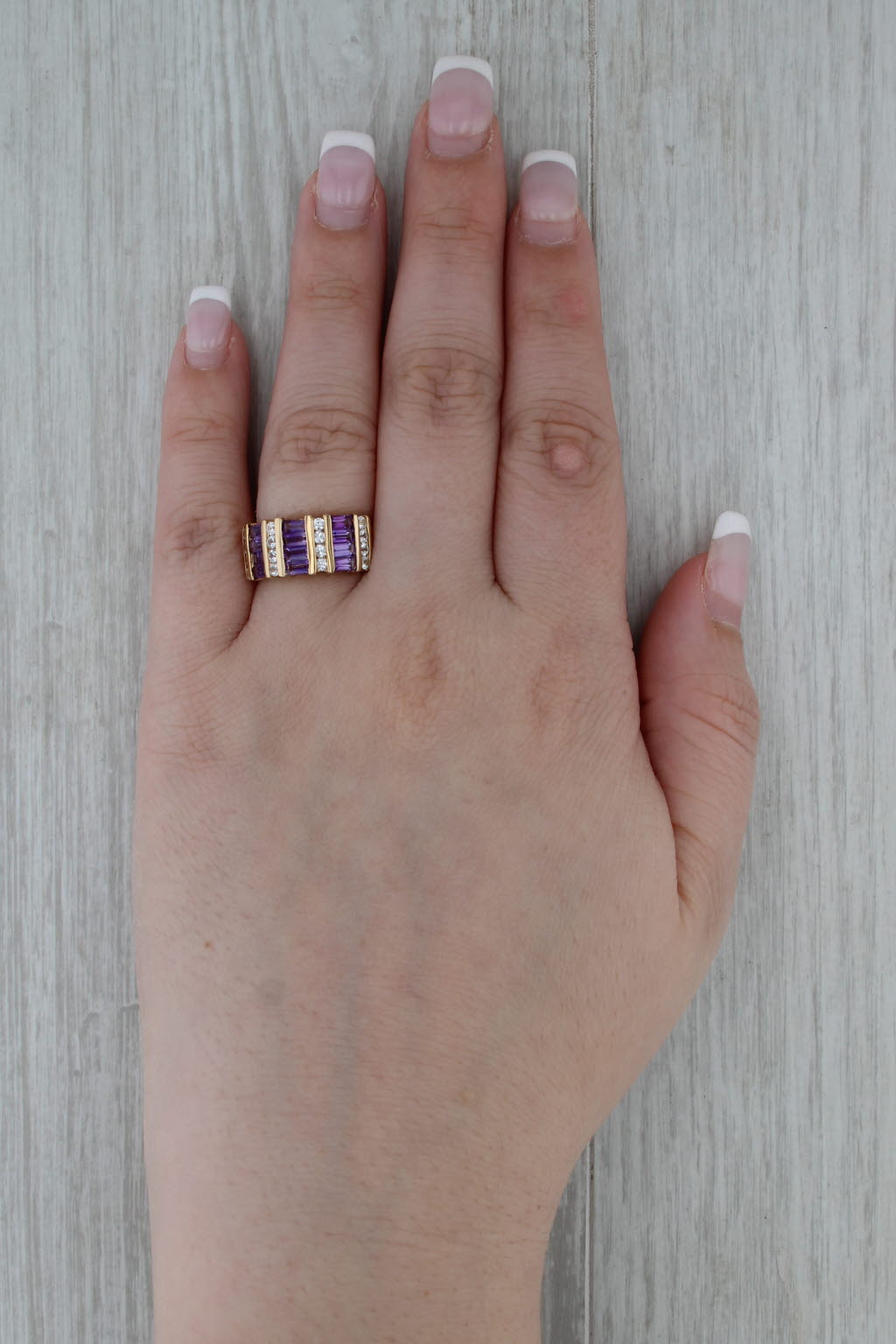 1.94ctw Amethyst White Sapphire Rows Ring 10k Yellow Gold Size 7