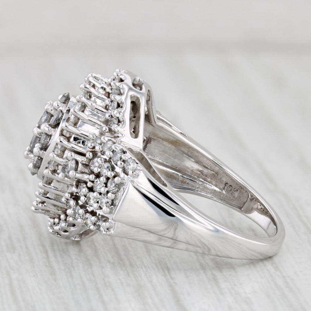 Light Gray 1.60ctw Diamond Cluster Cocktail Ring 10k White Gold Size 7