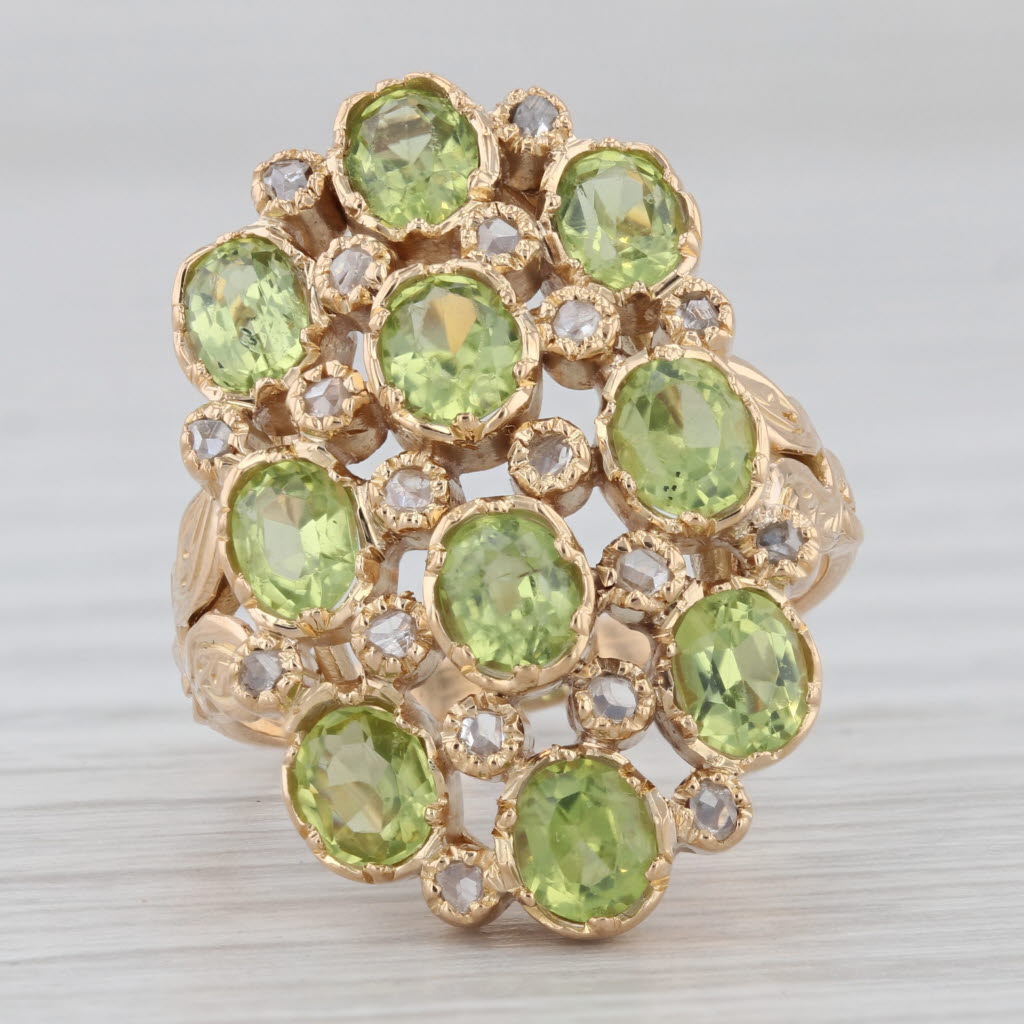 Light Gray 2.10ctw Peridot Diamond Cluster Cocktail Ring 800 Gold Size 6.25