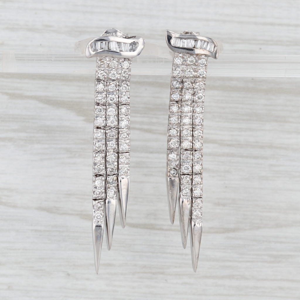 Vintage 1ctw Diamond Fringe Dangle Earrings 18k White Gold