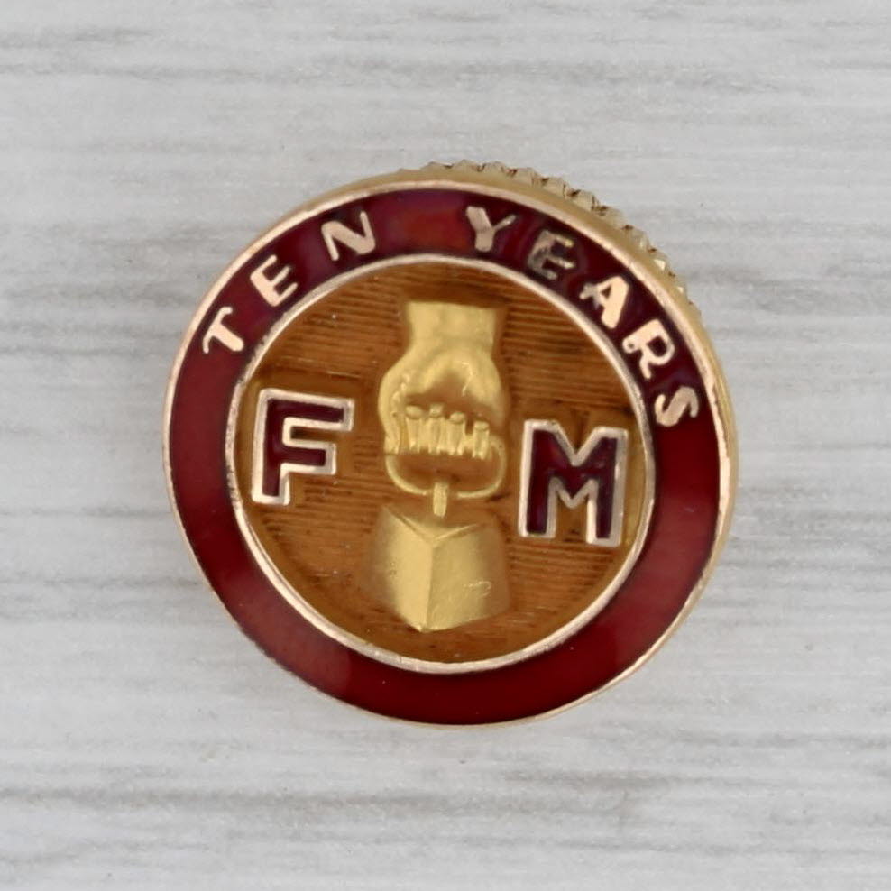 Gray FM 10 Years Service Pin 1/10 10k Gold Filled Enamel
