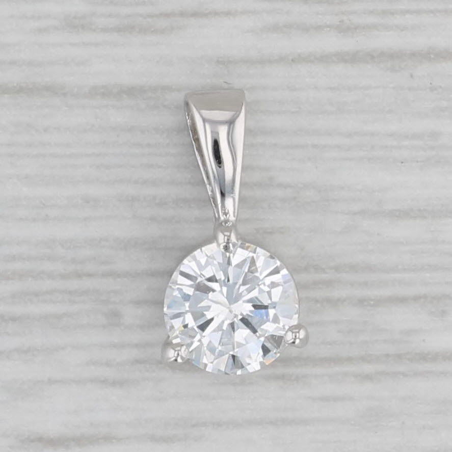 New Small 0.54ct Round Diamond Solitaire Pendant 18k White Gold GIA