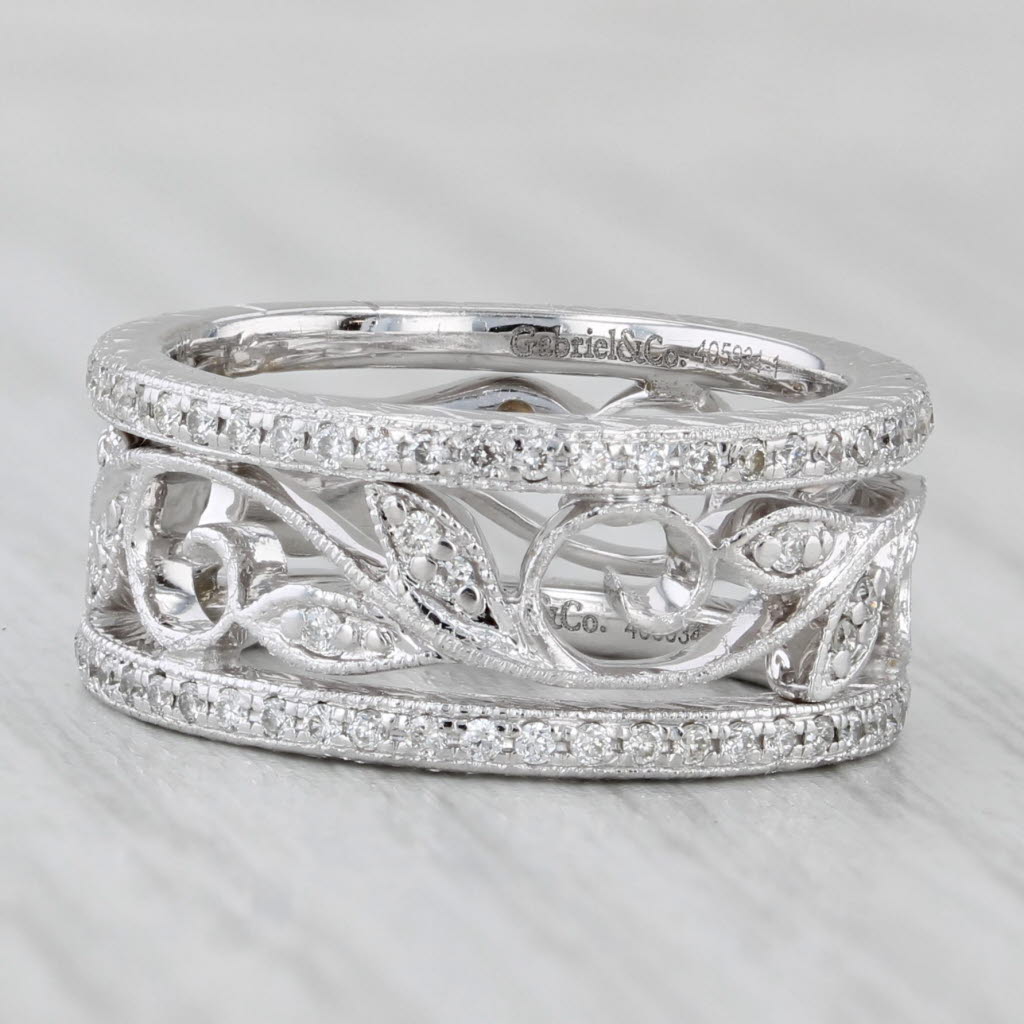Light Gray Gabriel & Co 0.27ctw Diamond Floral Openwork Ring 14k White Gold Size 5.25 Band