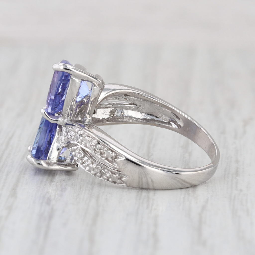 4.02ctw Trillion Tanzanite Diamond Bypass Ring 18k White Gold Size 7.75 Cocktail