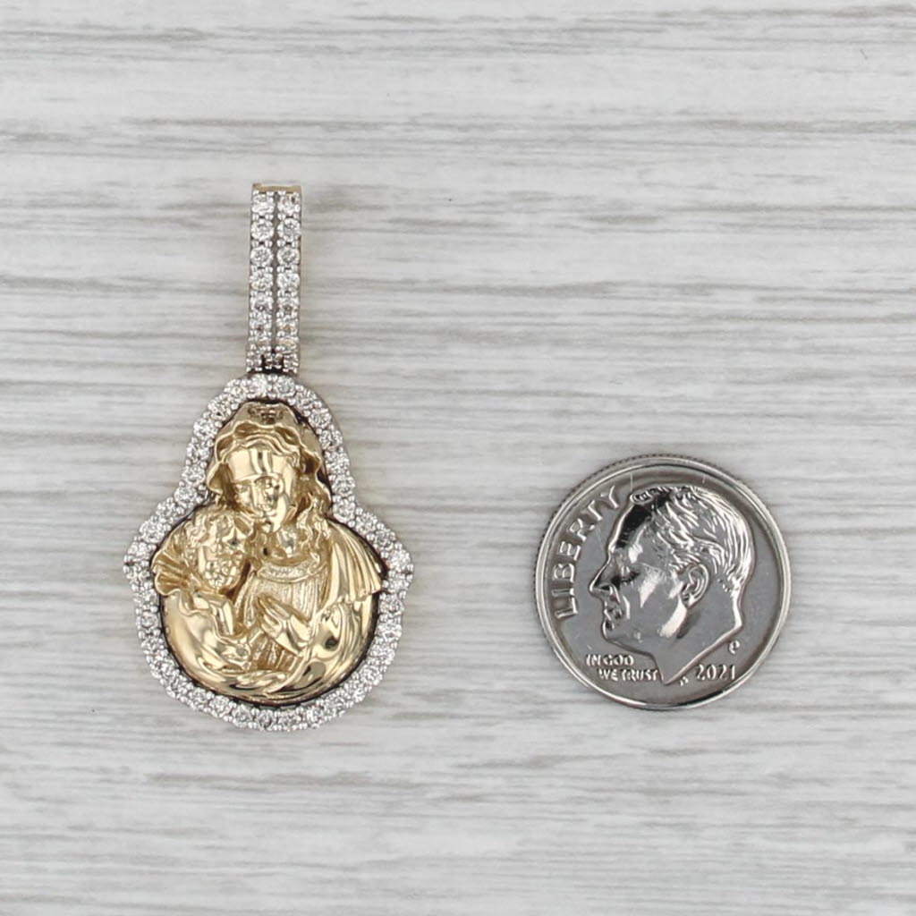 Mother Mary Holding Jesus Pendant 0.83ctw Diamond 10k Gold Engravable Catholic