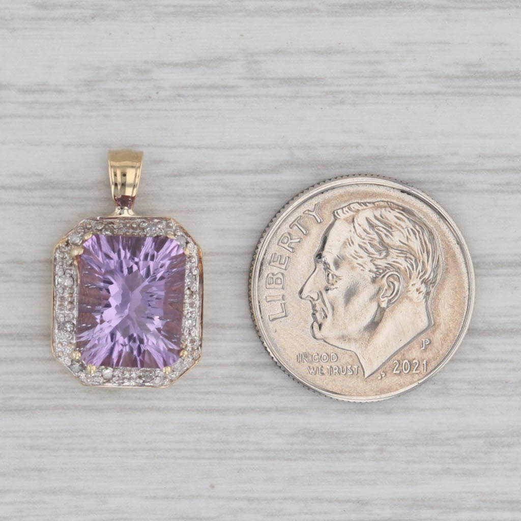Gray 3.20ctw Amethyst Diamond Halo Pendant 10k Yellow Gold