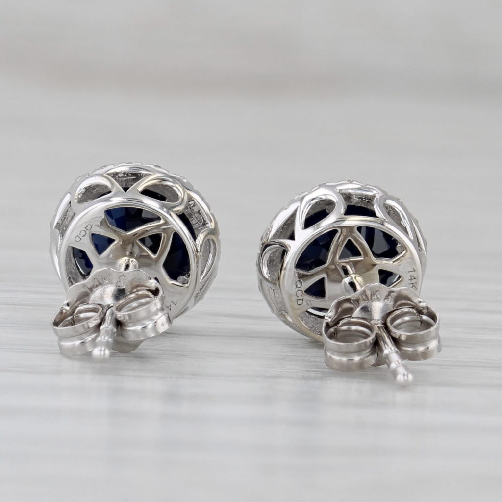 Gray 2.35ctw Blue Sapphire Diamond Halo Stud Earrings 14k White Gold Oro Leoni Cert