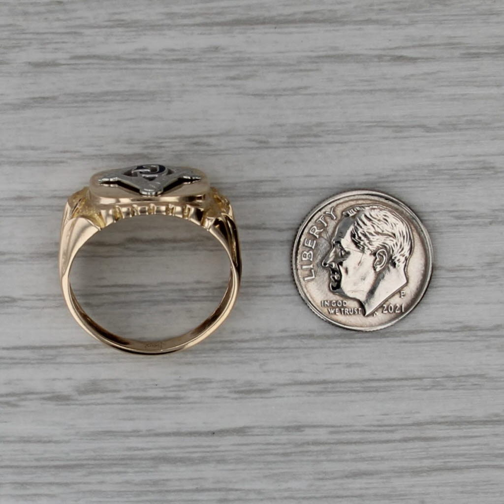 Vintage Masonic Square Compass Signet Ring 10k Gold Size 9.75 Blue Lodge