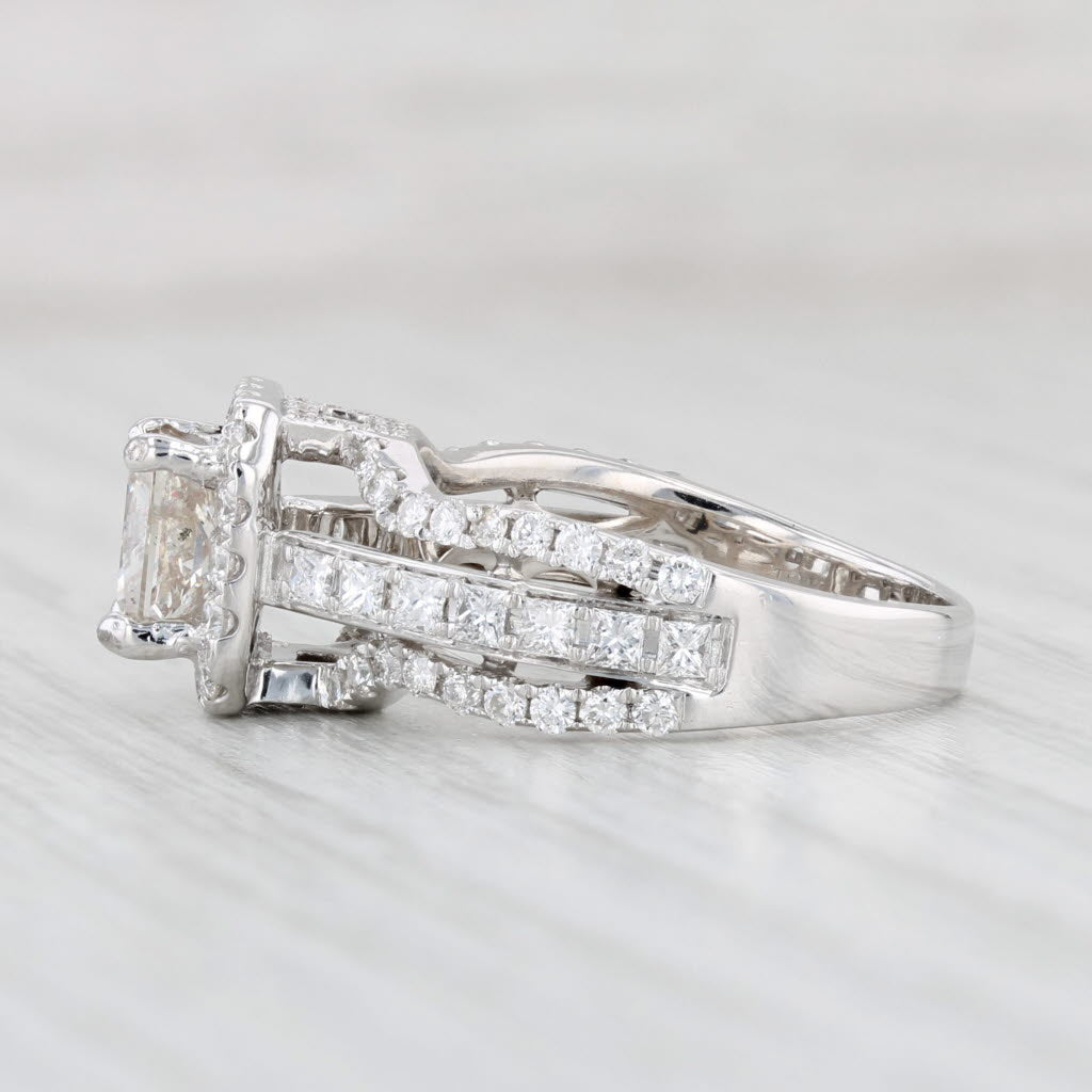 Light Gray 2.21ctw Diamond Engagement Ring Princess Halo Bridal Set 18k White Gold Size 6