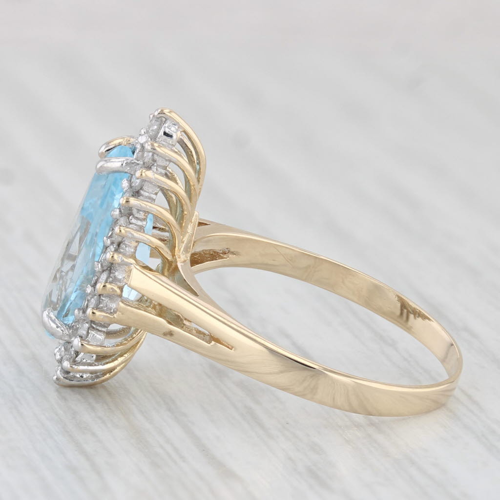 Light Gray 4.26ctw Pear Blue Topaz Diamond Halo Ring 14k Yellow Gold Size 7 Cocktail