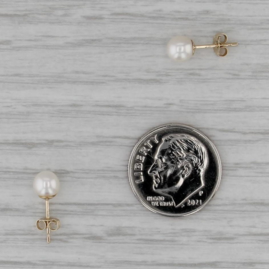5mm Cultured Pearl Stud Earrings 14k Yellow Gold Round Solitaire Studs