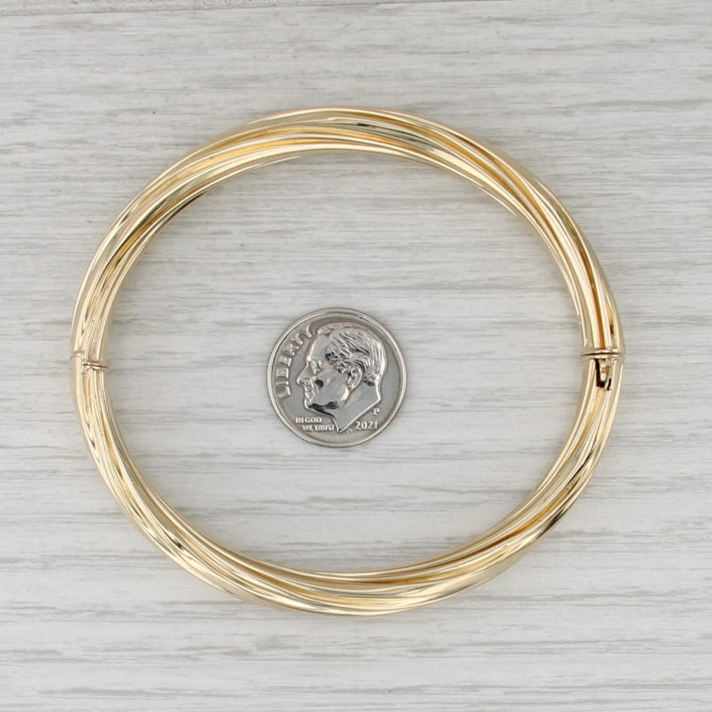 Twist Pattern Bangle Bracelet 14k Yellow Gold 7" 8mm Hinged Snap Clasp