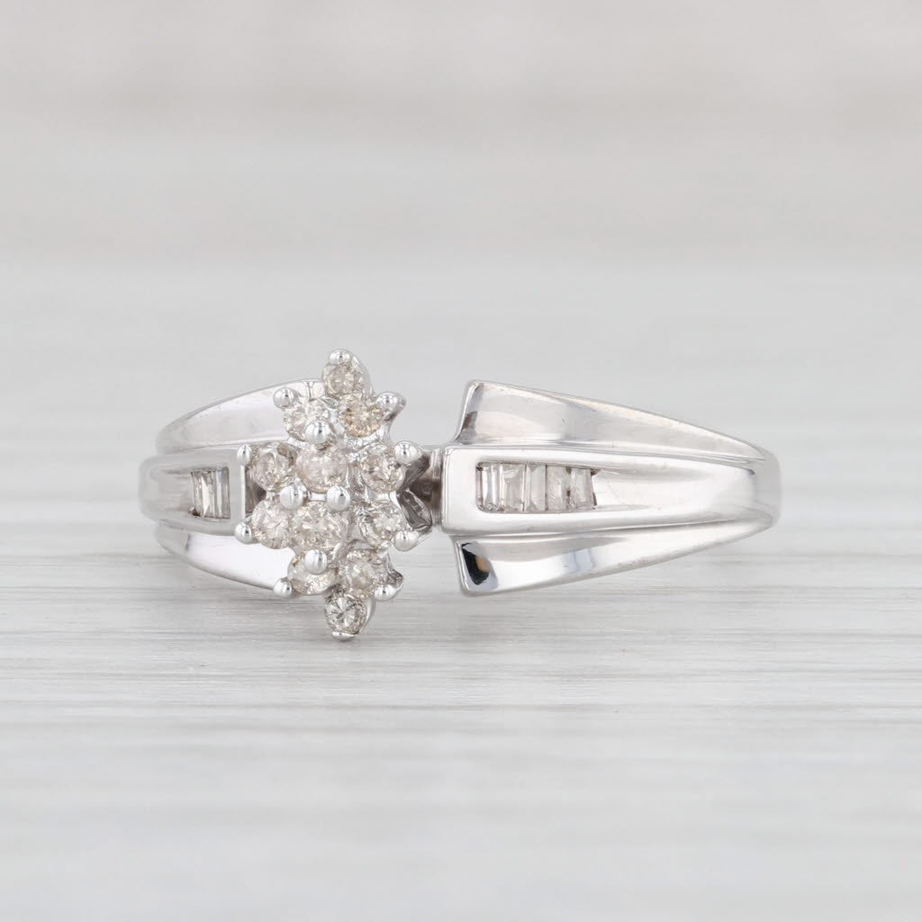 Light Gray 0.24ctw Diamond Cluster Engagement Ring 10k White Gold Size 6.5 Cathedral Band