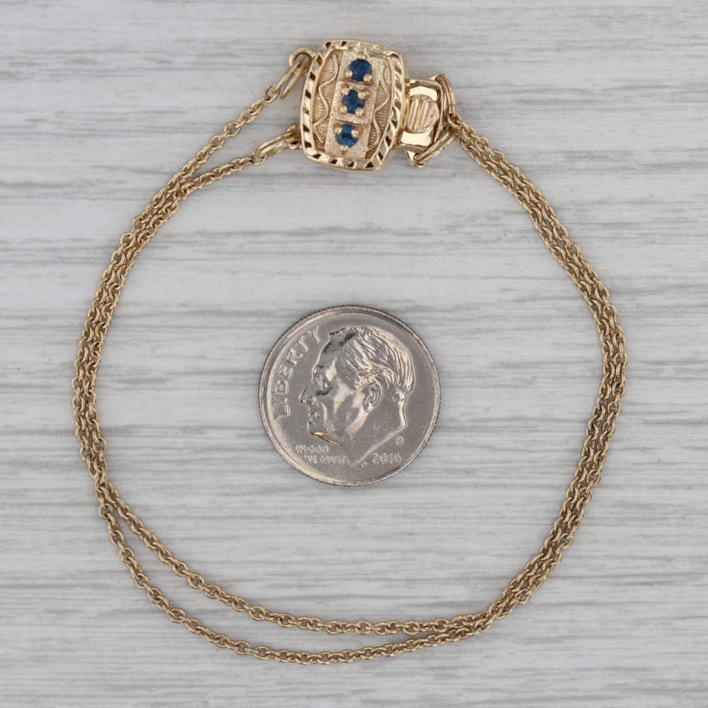 Gray 0.12ctw Sapphire Slide Charm Bracelet 14k Gold 6.5" Cable Chain Richard Glatter