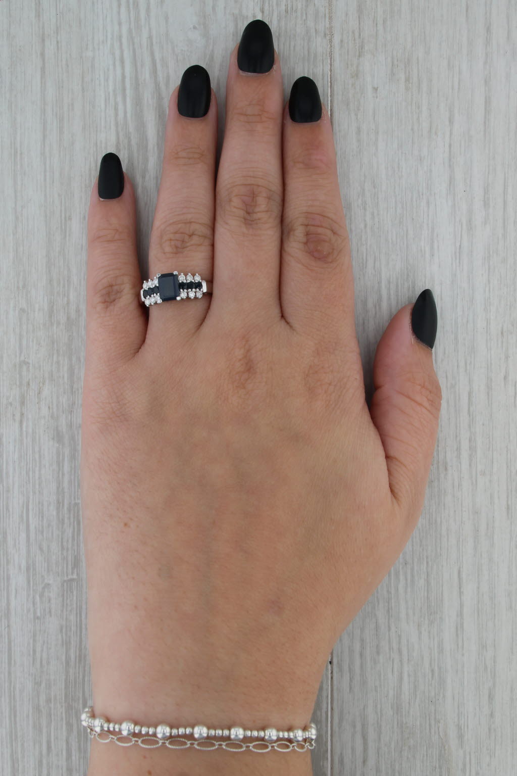 1.85ctw Emerald Cut Blue Sapphire Diamond Ring 10k White Gold Sz 9.25 Engagement