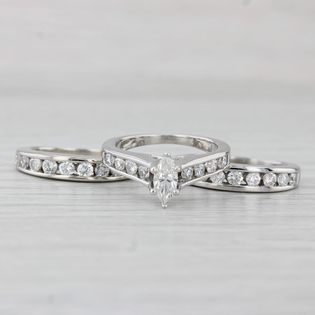 Light Gray 1.25ctw Engagement Ring Wedding Band 14k White Gold Bridal Set Size 4 3.5