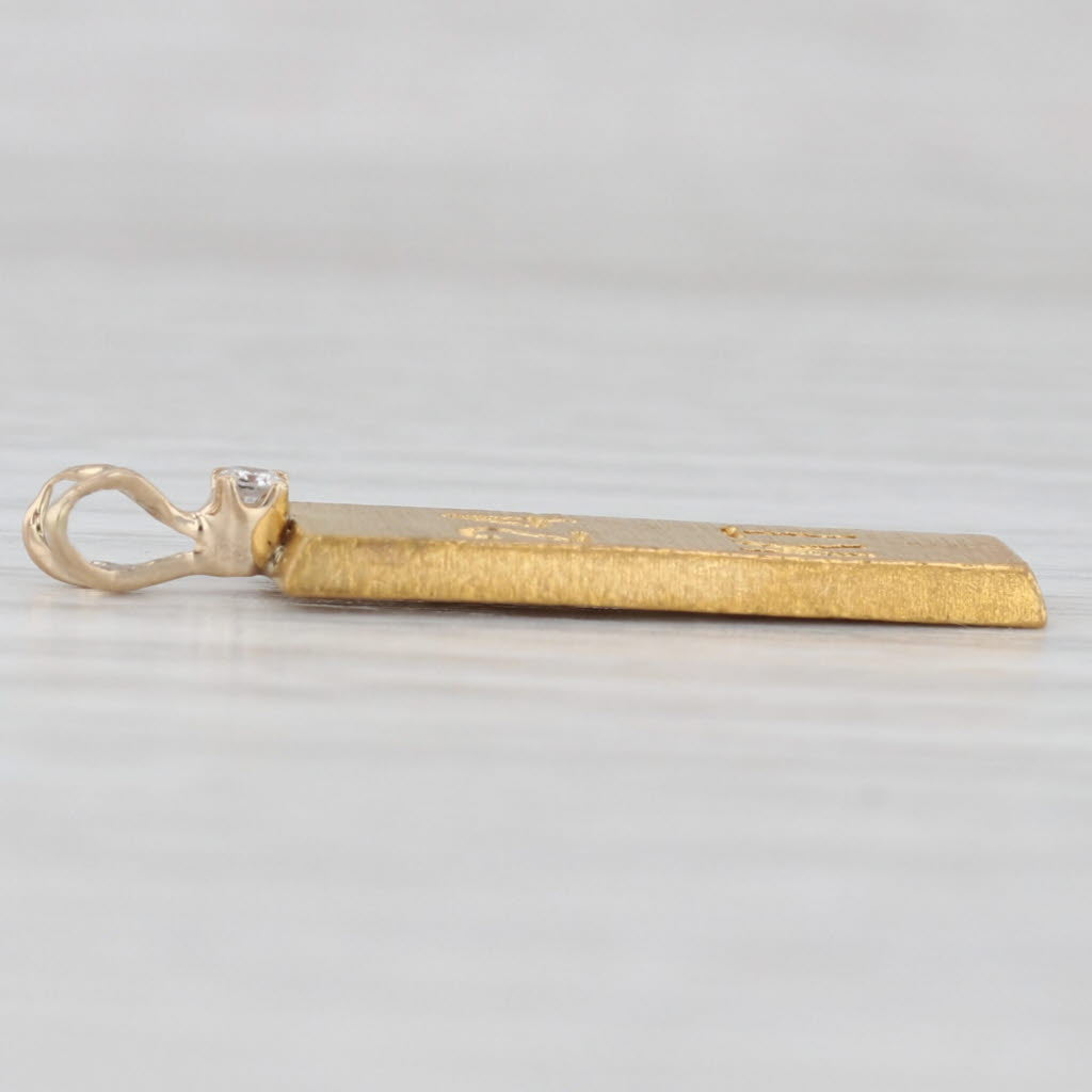 24k 1/8oz Gold Bar Pendant Diamond Accent Yellow Gold Small Drop 14k Bail