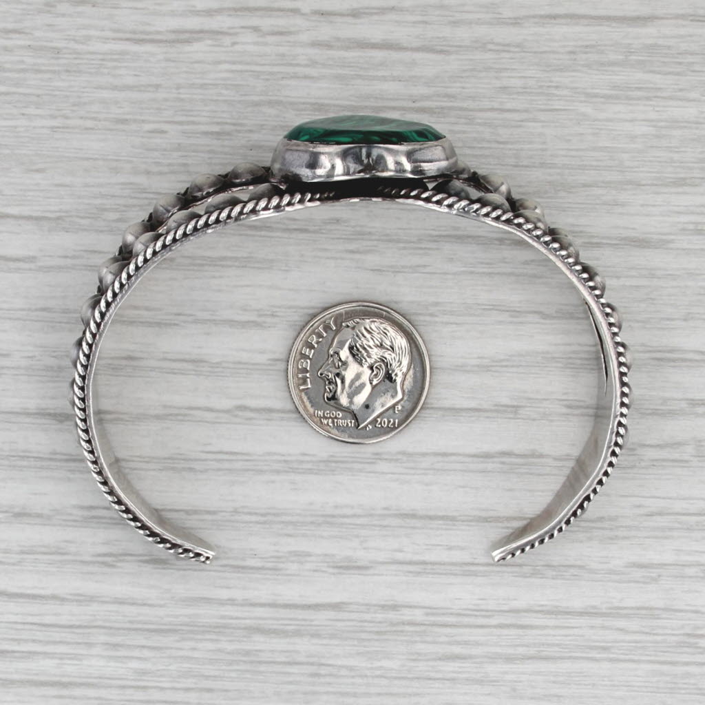 Vintage Southwestern Green Resin Heart Sterling Silver Cuff Bracelet