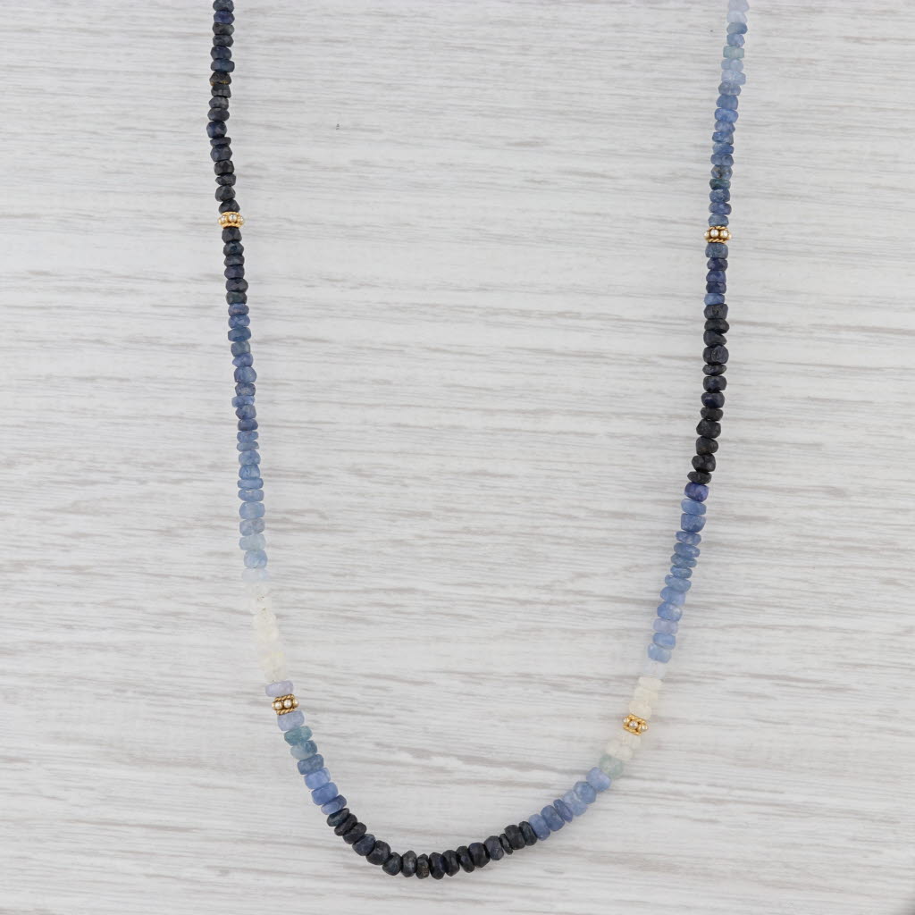 New Nina Wynn Sapphire Bead Necklace Sterling Gold Vermeil 32-36.5" Adjustable