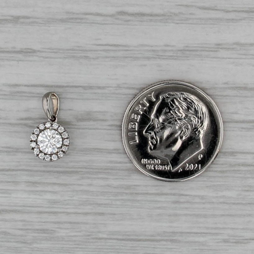 0.38ctw Round Diamond Halo Pendant 14k White Gold Small Drop