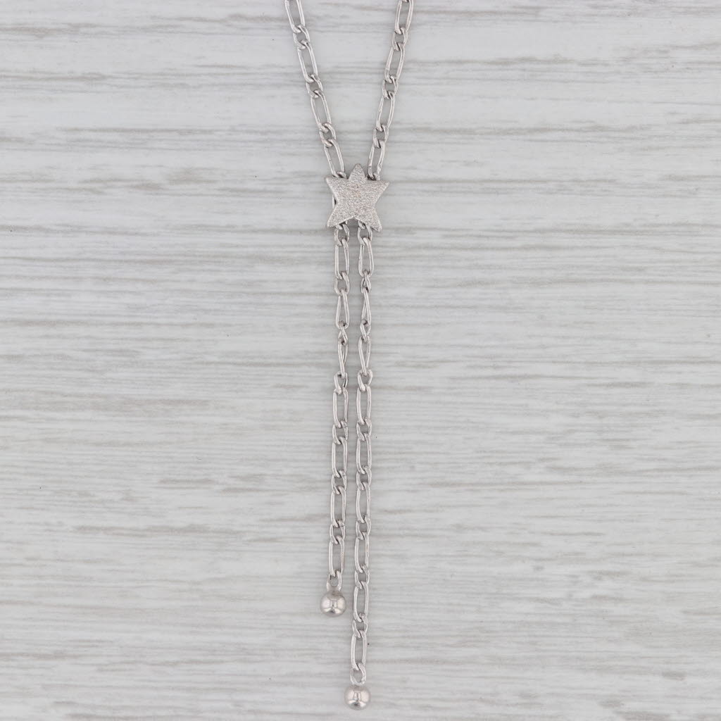 Gray 14K White Gold Figaro Bolo Style Star Lariat Necklace 17"