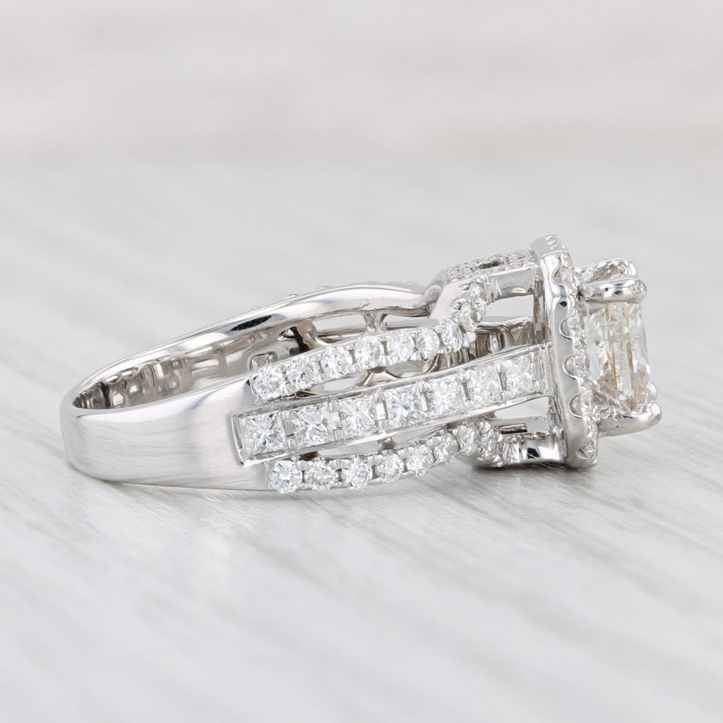 Light Gray 2.21ctw Diamond Engagement Ring Princess Halo Bridal Set 18k White Gold Size 6