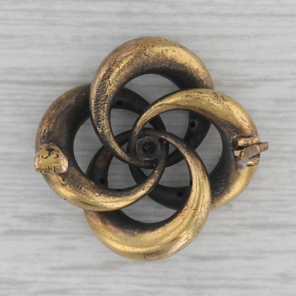 Gray Vintage Flower Knot Brooch 14k Gold Enamel Seed Pearl Pin