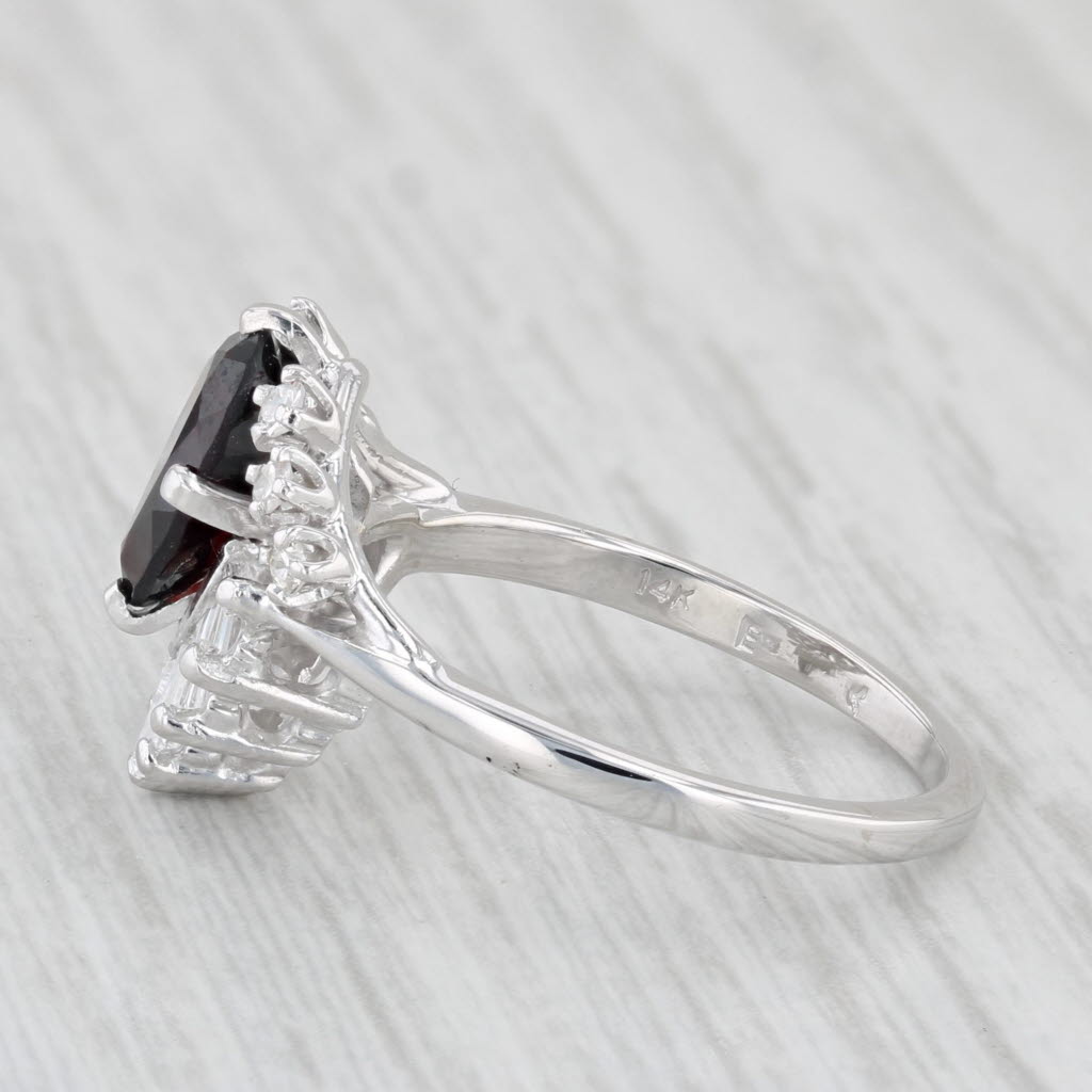 Light Gray 1.45ctw Pear Garnet Diamond Spray Ring 14k White Gold Size 6.5