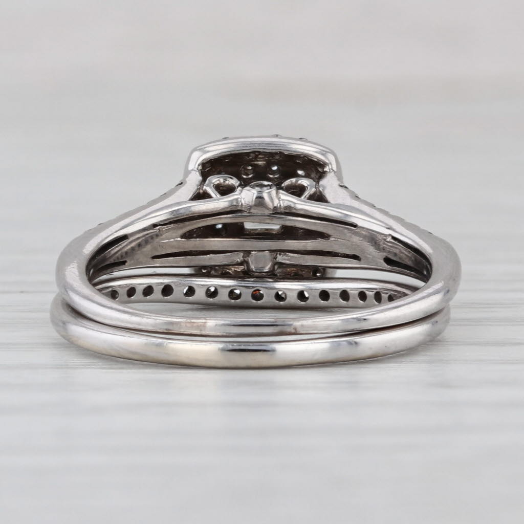 0.58ctw Diamond Halo Engagement Ring wedding Band Set 10k White Gold Size 7.5