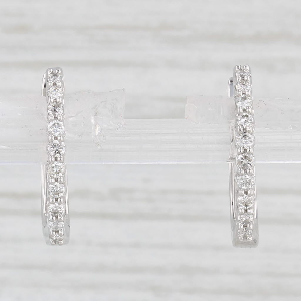 Light Gray 0.18ctw Diamond Hoop Earrings 14k White Gold Snap Top Hinged Hoops