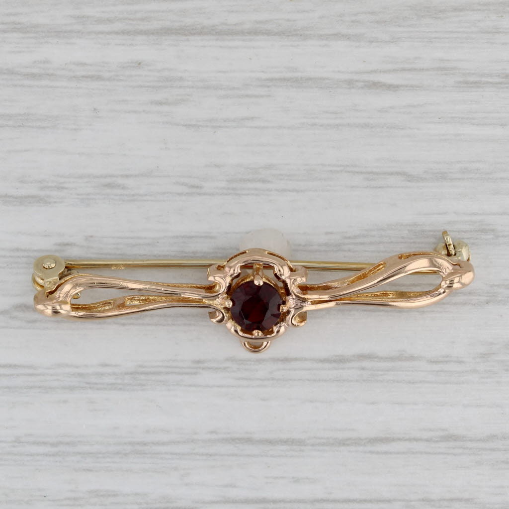 Gray 0.62ctw Round Solitaire Garnet Bar Pin 8k Yellow Gold Brooch