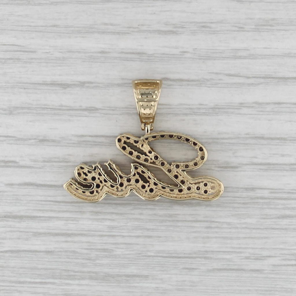 0.55ctw Diamond Cursive Love Pendant 10k Yellow White Gold Statement