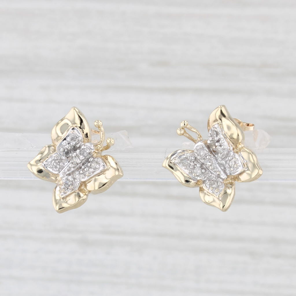 Light Gray Diamond Accented Butterfly Stud Earrings 10k Yellow Gold