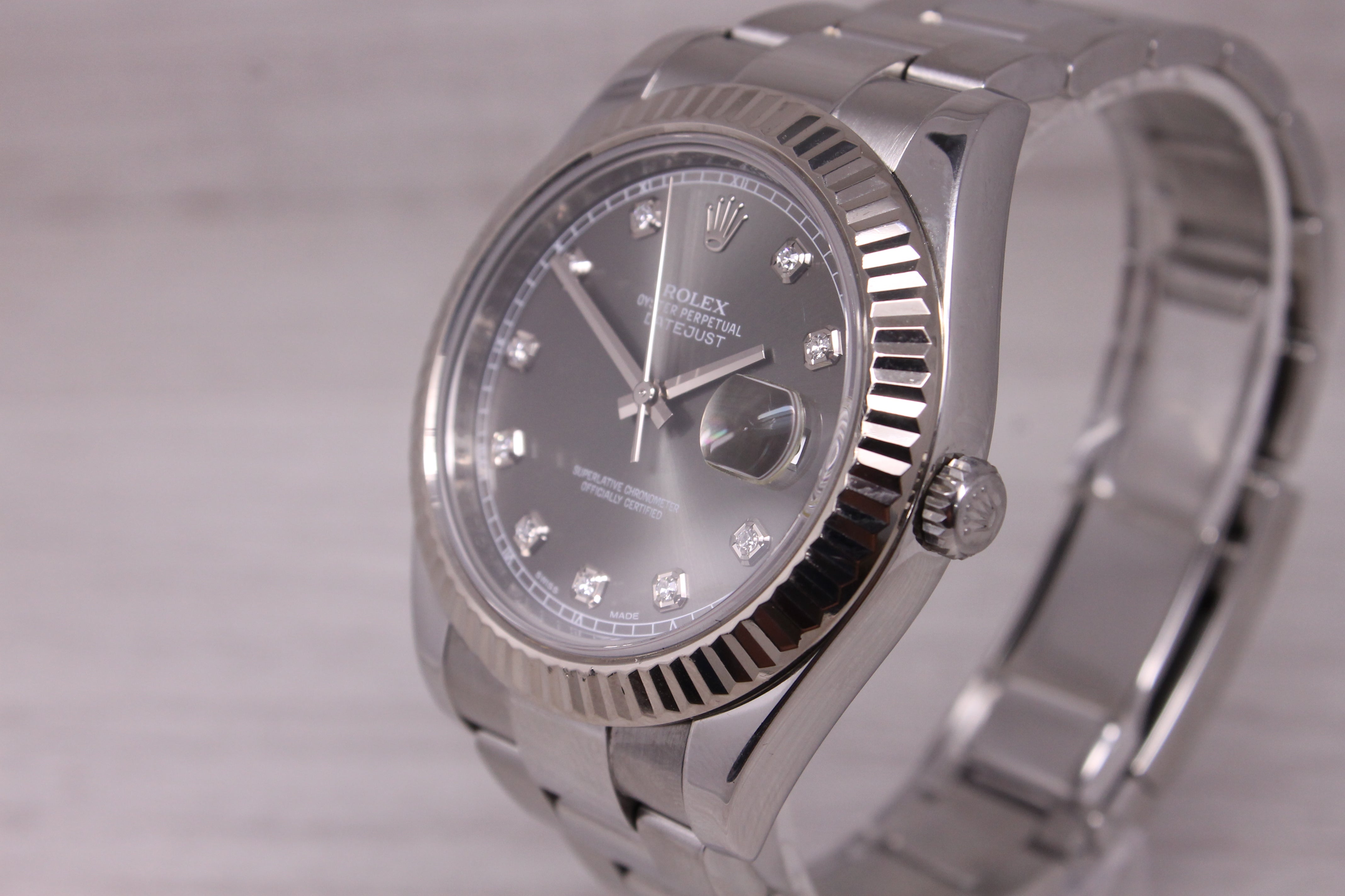 2014 Rolex Datejust 41 116334 Mens Watch w Box Card Rhodium 10 Diamond Oyster