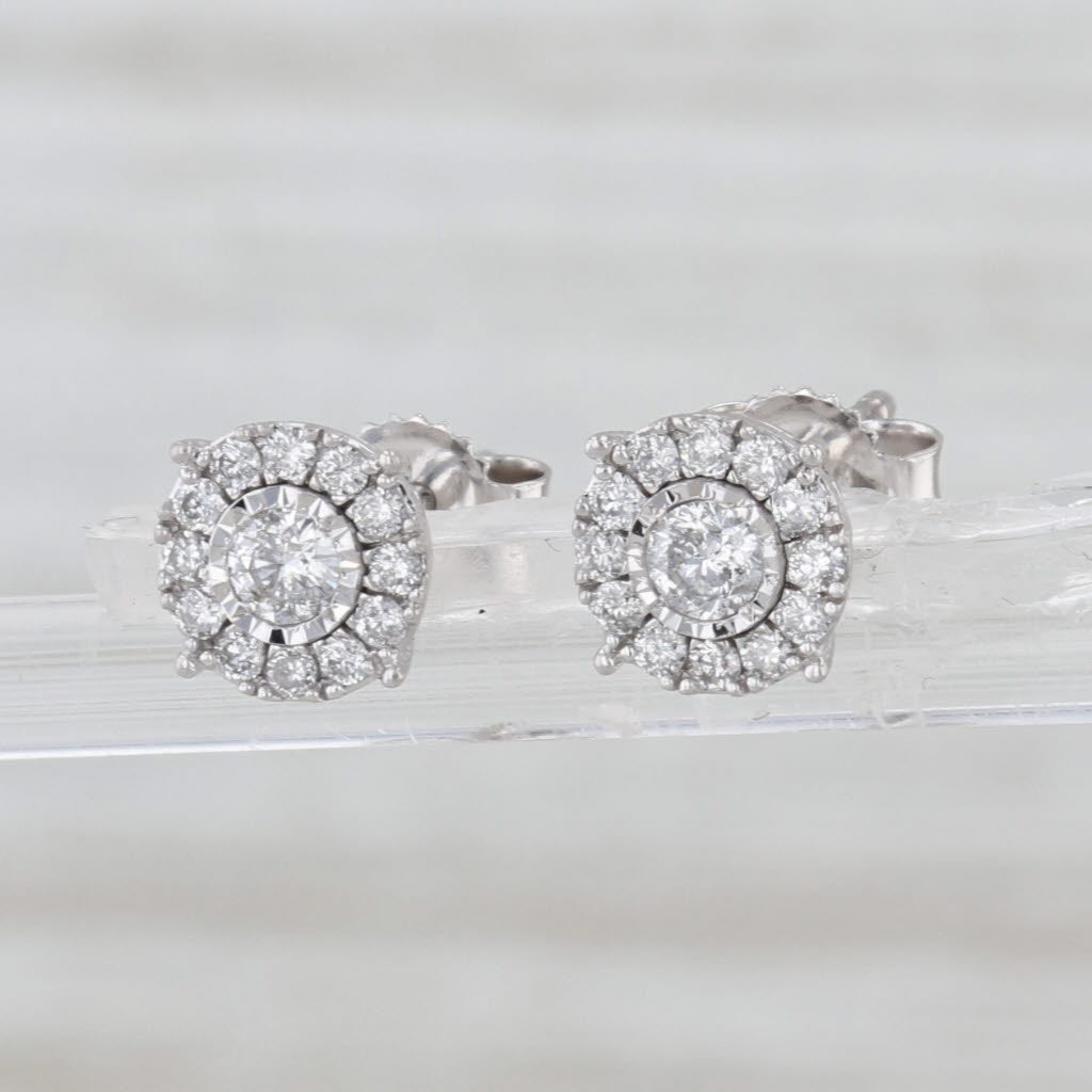 0.32ctw Round Diamond Halo Stud Earrings 14k White Gold Studs