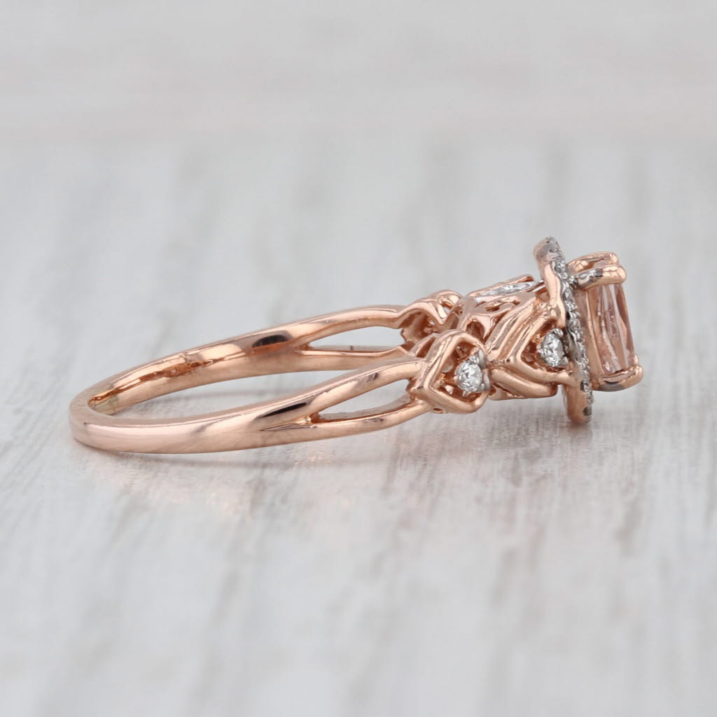 1.10ctw Morganite Diamond Halo Engagement Ring 10k Rose Gold Size 8.5