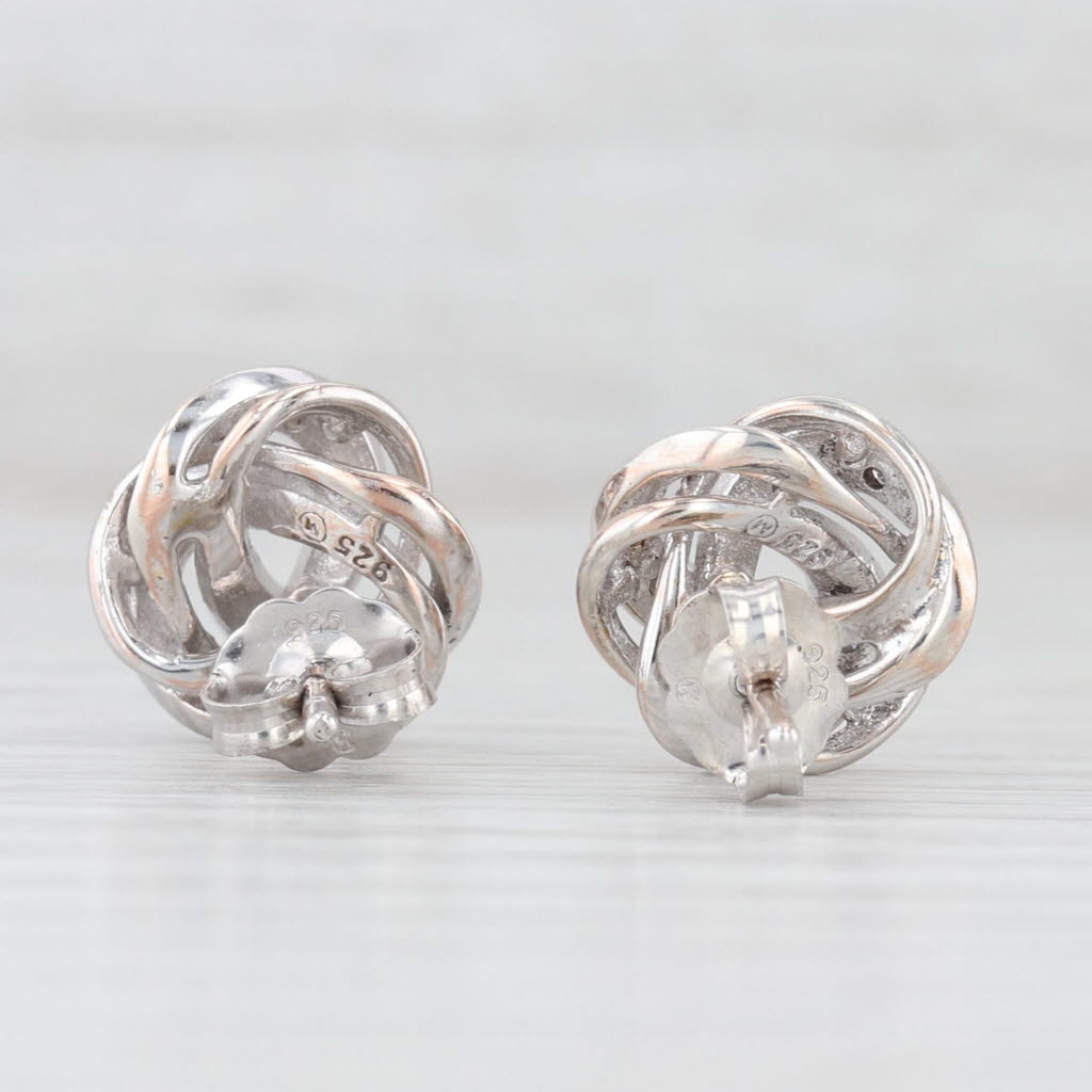 Light Gray Diamond Knot Stud Earrings Sterling Silver Pierced Studs