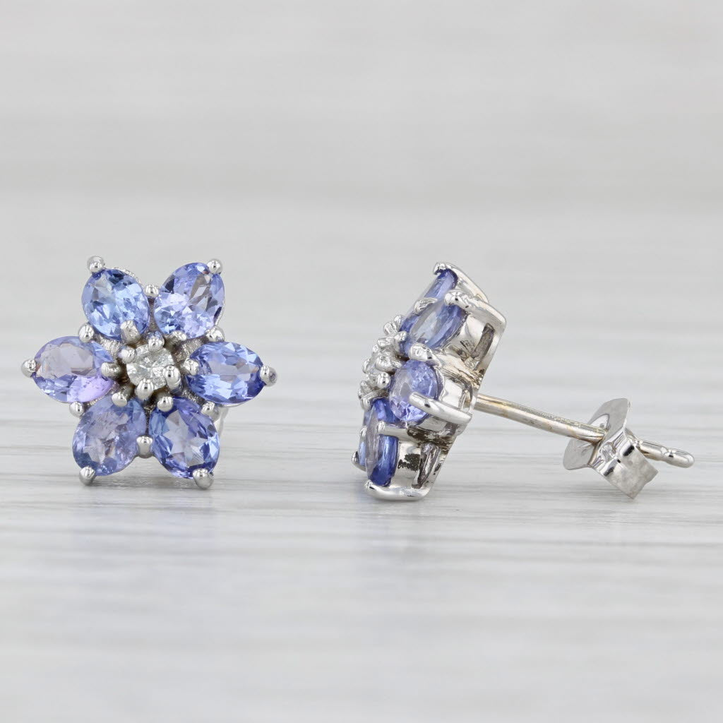 Light Gray 2.46ctw Tanzanite Flower Stud Earrings 14k White Gold